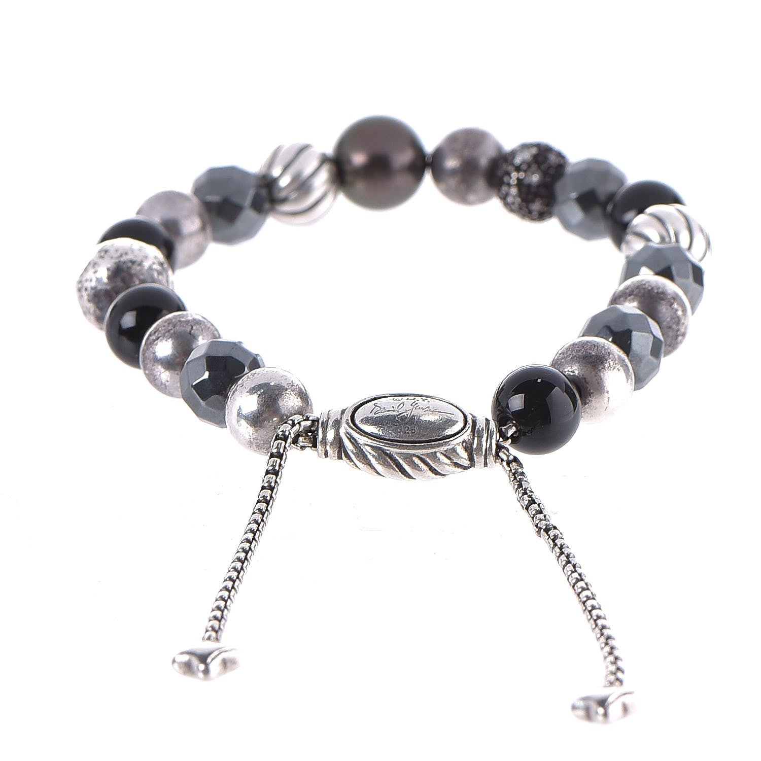 David Yurman Sterling Silver Black Onyx Hematite 8mm Elements Bead Bracelet 3 of 5