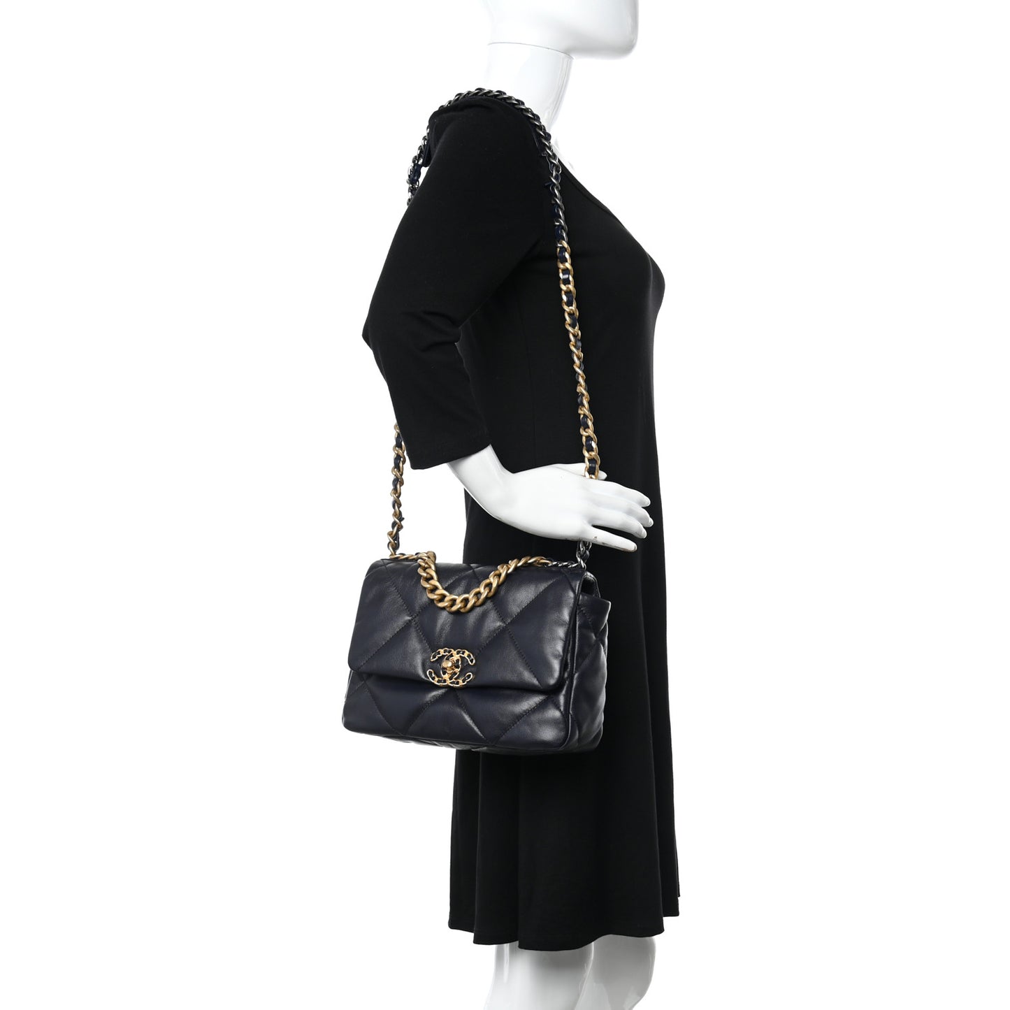 Lambskin Quilted Medium Chanel 19 Flap Navy Blue