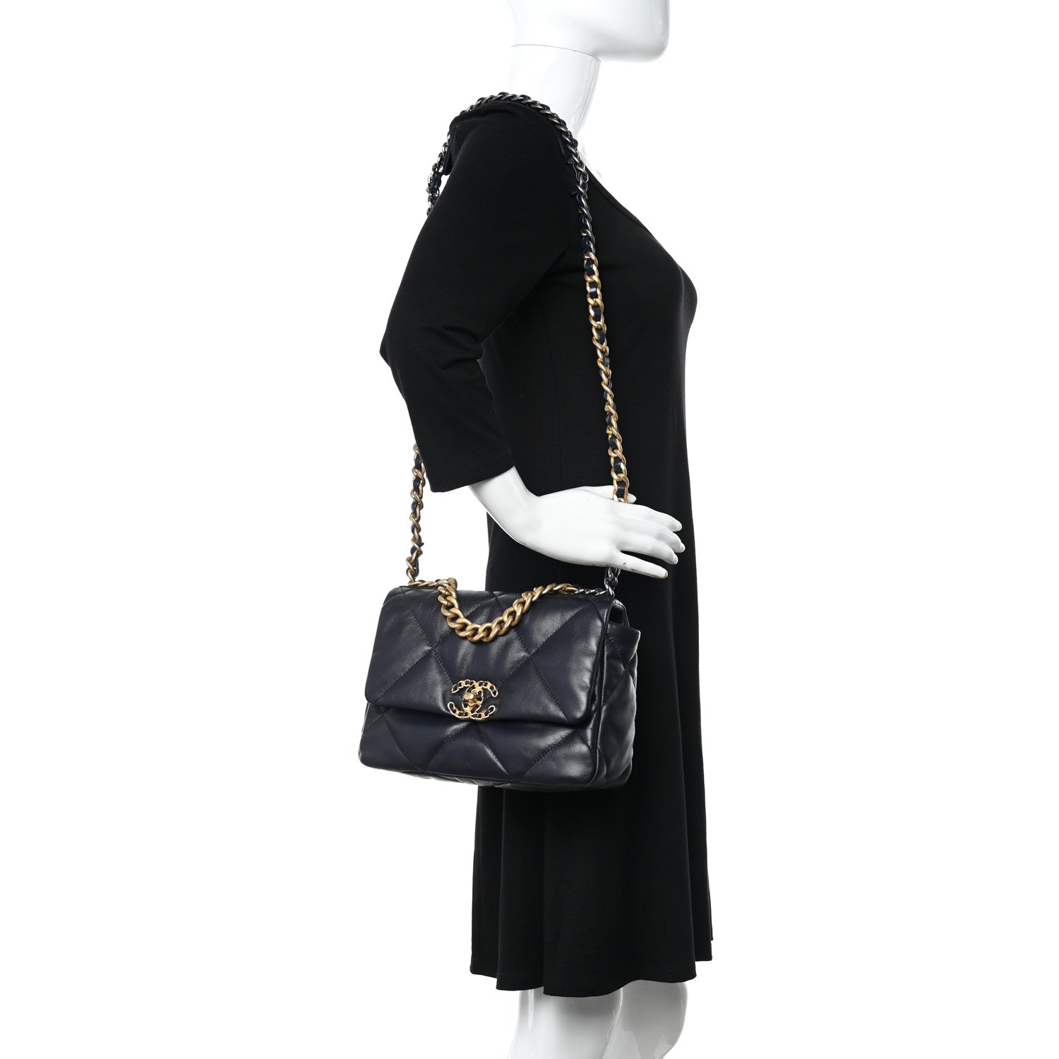 Chanel Lambskin Quilted Medium Chanel 19 Flap Navy Blue 2 of 10