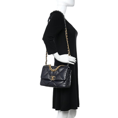 Chanel Lambskin Quilted Medium Chanel 19 Flap Navy Blue 2 of 10