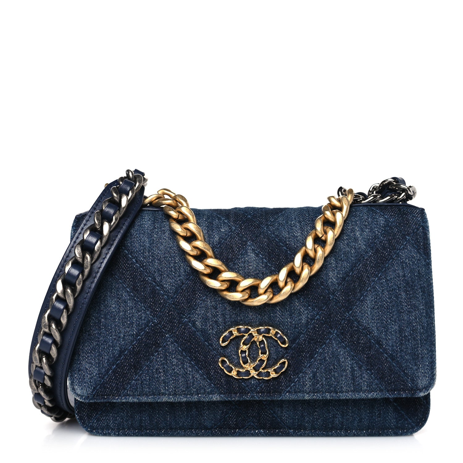 Chanel Denim Quilted Chanel 19 Wallet On Chain WOC Blue 1 of 11