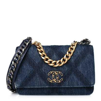 Chanel Denim Quilted Chanel 19 Wallet On Chain WOC Blue 1 of 11