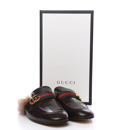 Gucci Goatskin Fur Web GG Mens Princetown Slippers 8 Cocoa 9 of 9