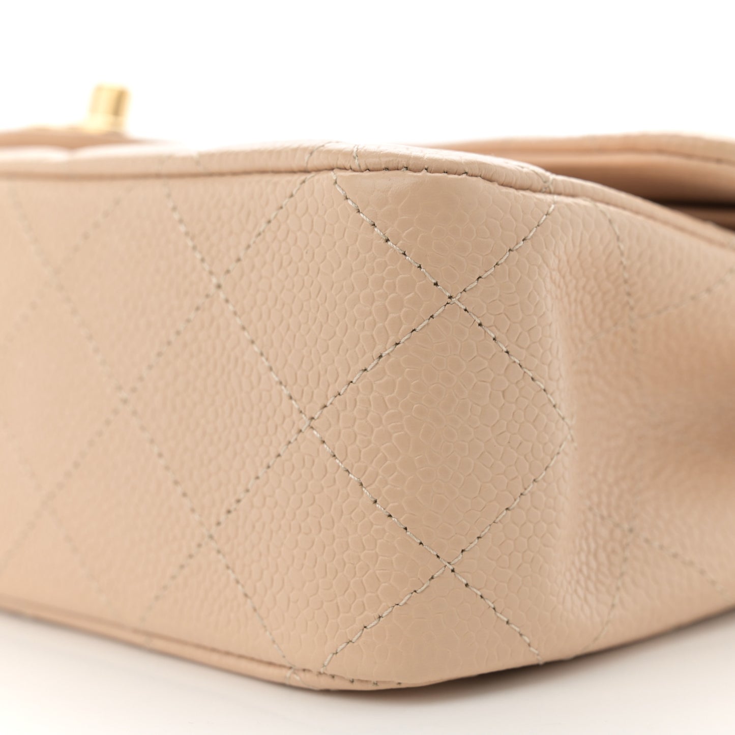 Caviar Quilted Medium Double Flap Beige