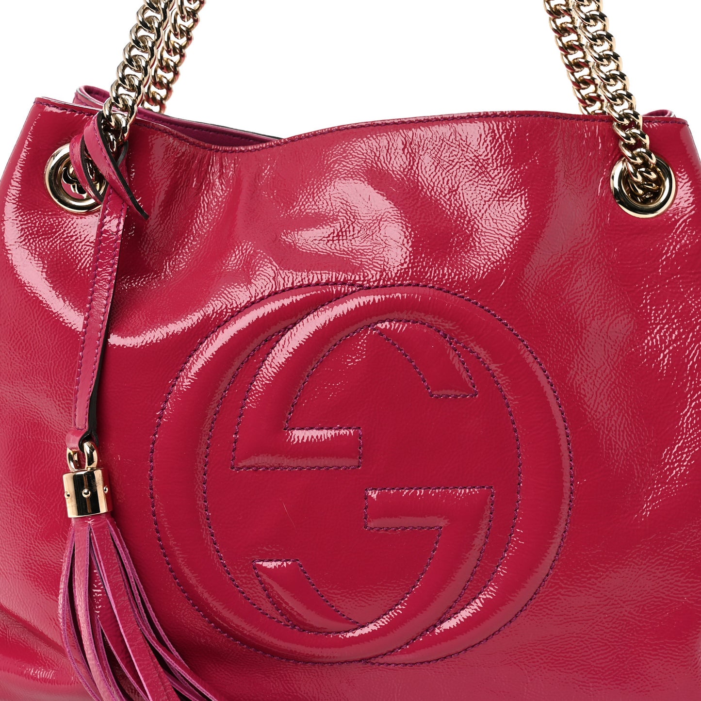 Vernice Naplack Medium Soho Chain Shoulder Bag Bright Bouganville