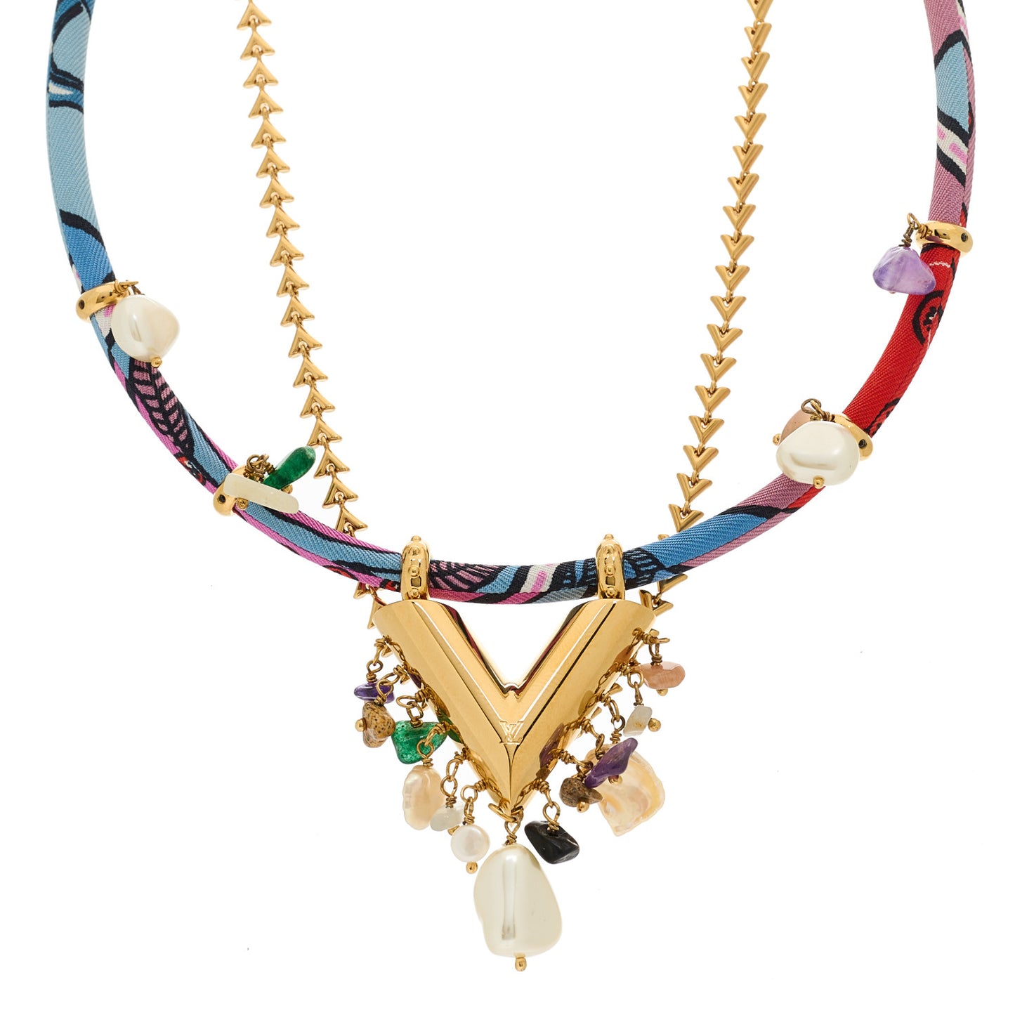Metal Silk Essential V Charm Necklace Multicolor