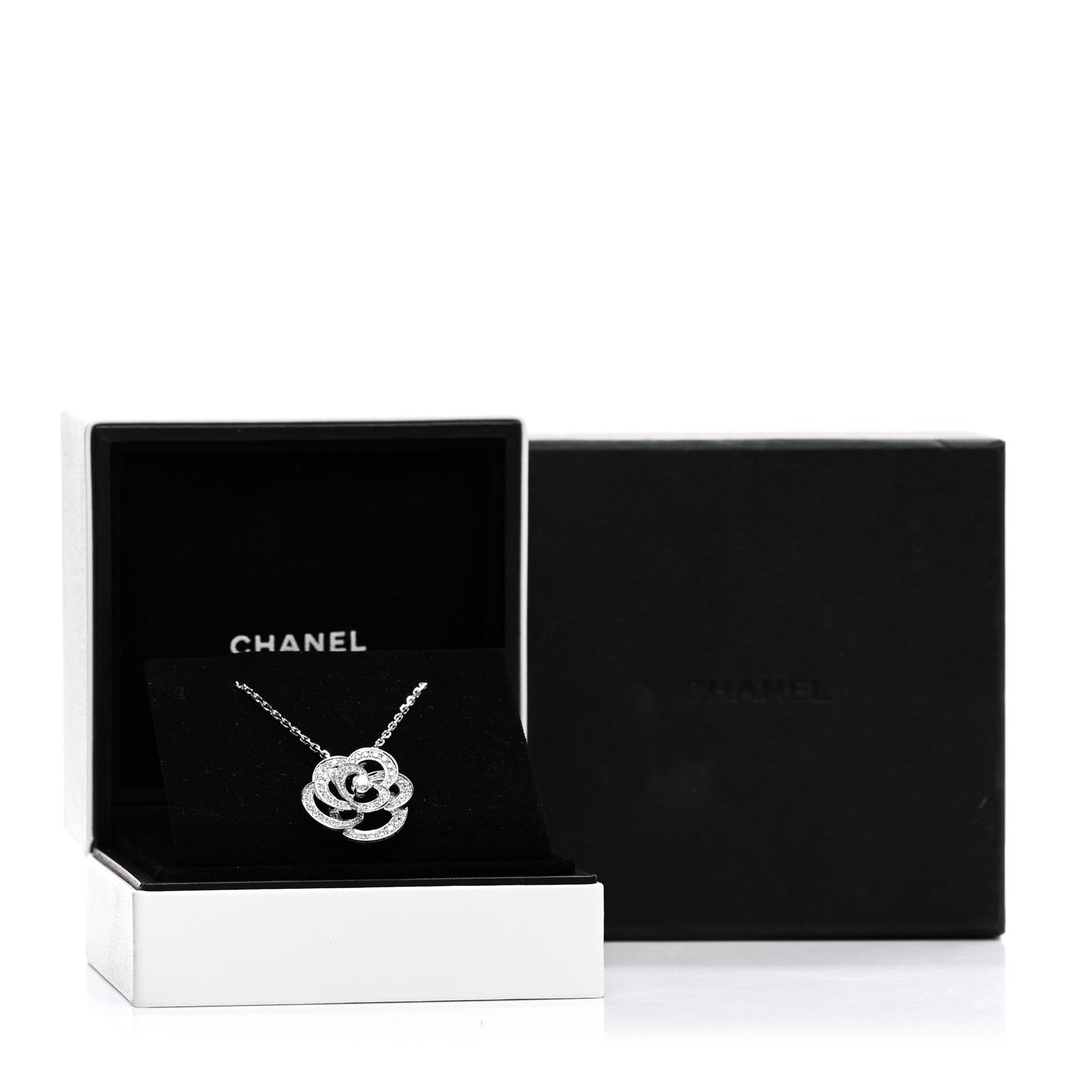 Chanel 18K White Gold Diamond Small Fil De Camelia Pendant Necklace 5 of 5