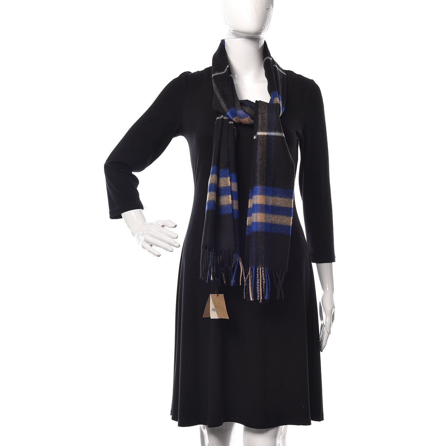 Burberry Cashmere Giant Check Fringe Scarf Bright Cobalt 2 of 6