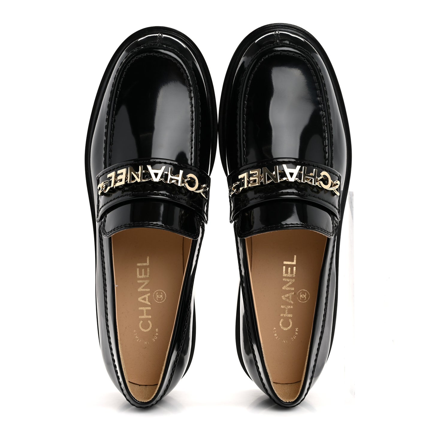 Shiny Calfskin Logo Loafers 39.5 Black