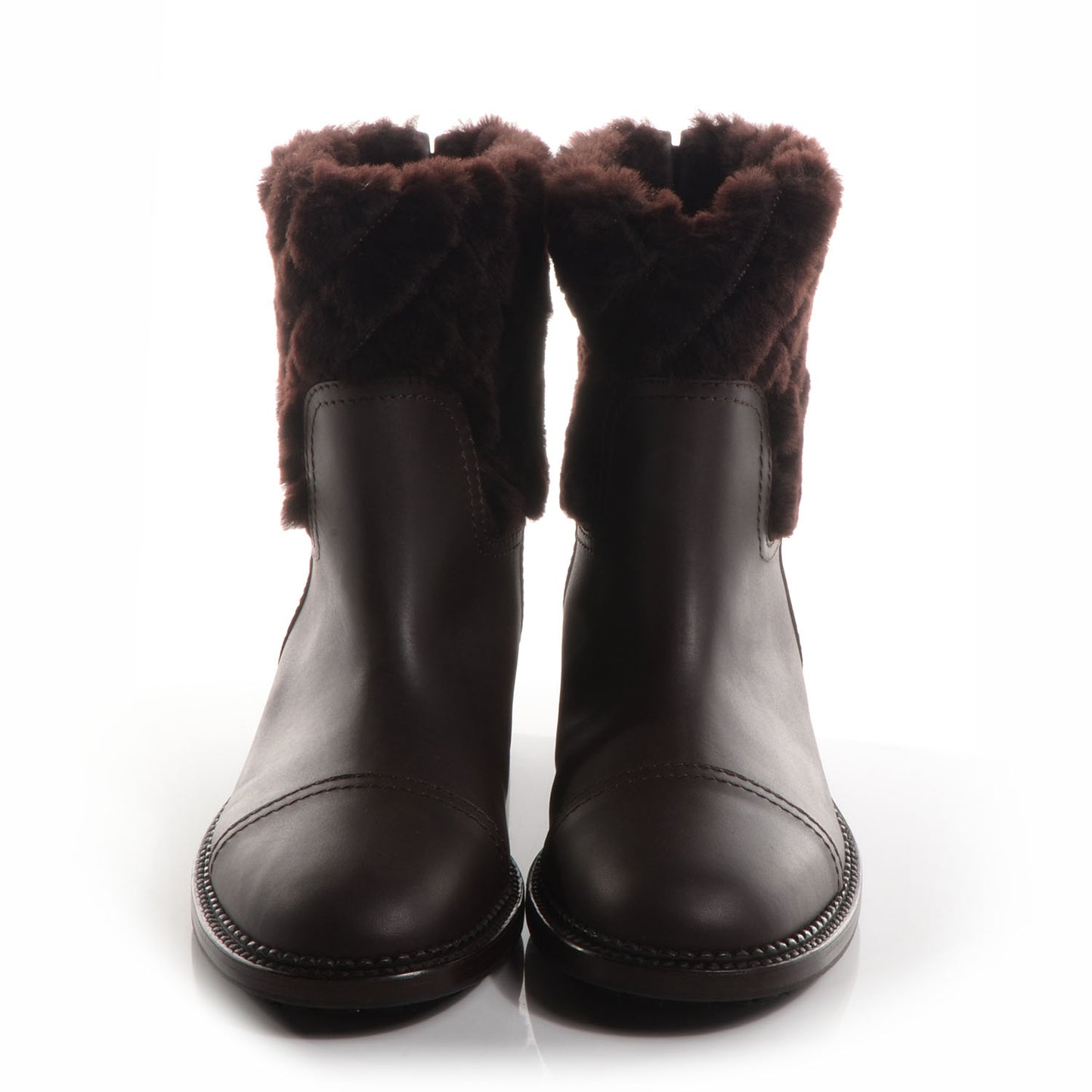 Quilted Shearling Low Boots Dark Brown 39