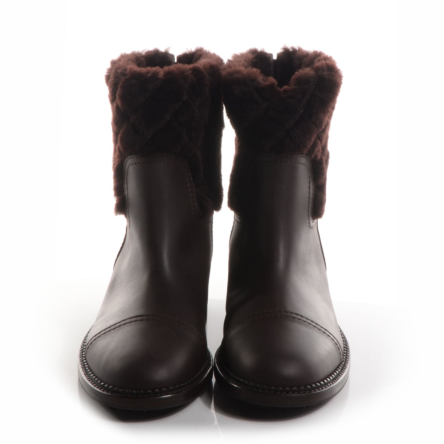 Chanel Quilted Shearling Low Boots Dark Brown 39 2 of 7