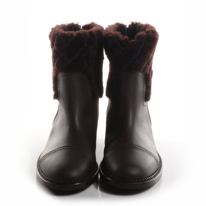 Chanel Quilted Shearling Low Boots Dark Brown 39 2 of 7