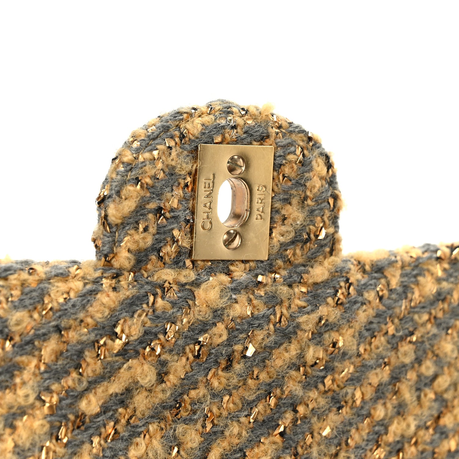 Chanel Metallic Tweed Quilted Medium Single Flap Beige Grey Gold 7 of 12