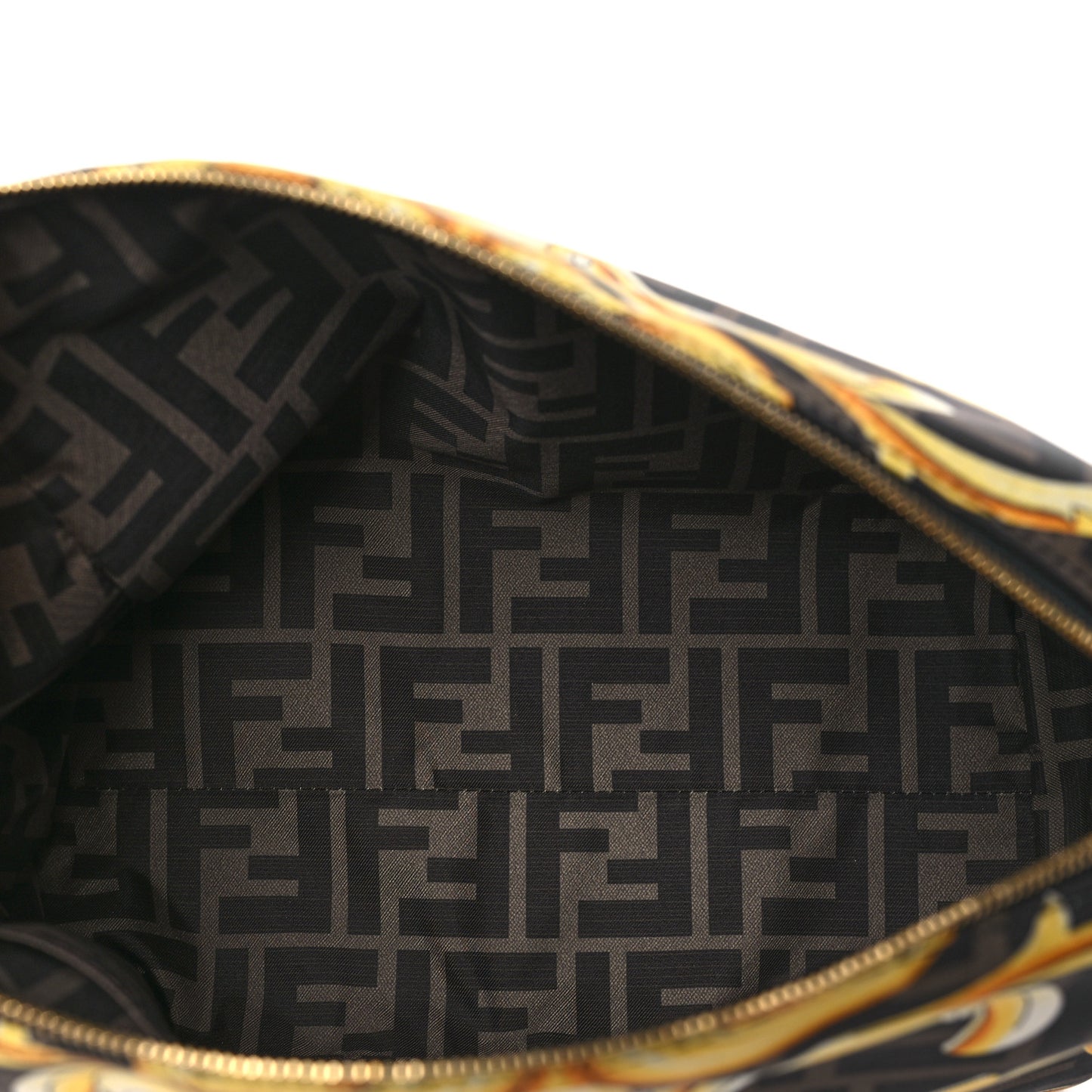 X VERSACE Nylon Fendace FF Baroque Print Small Trapezoid Beauty Pouch Gold