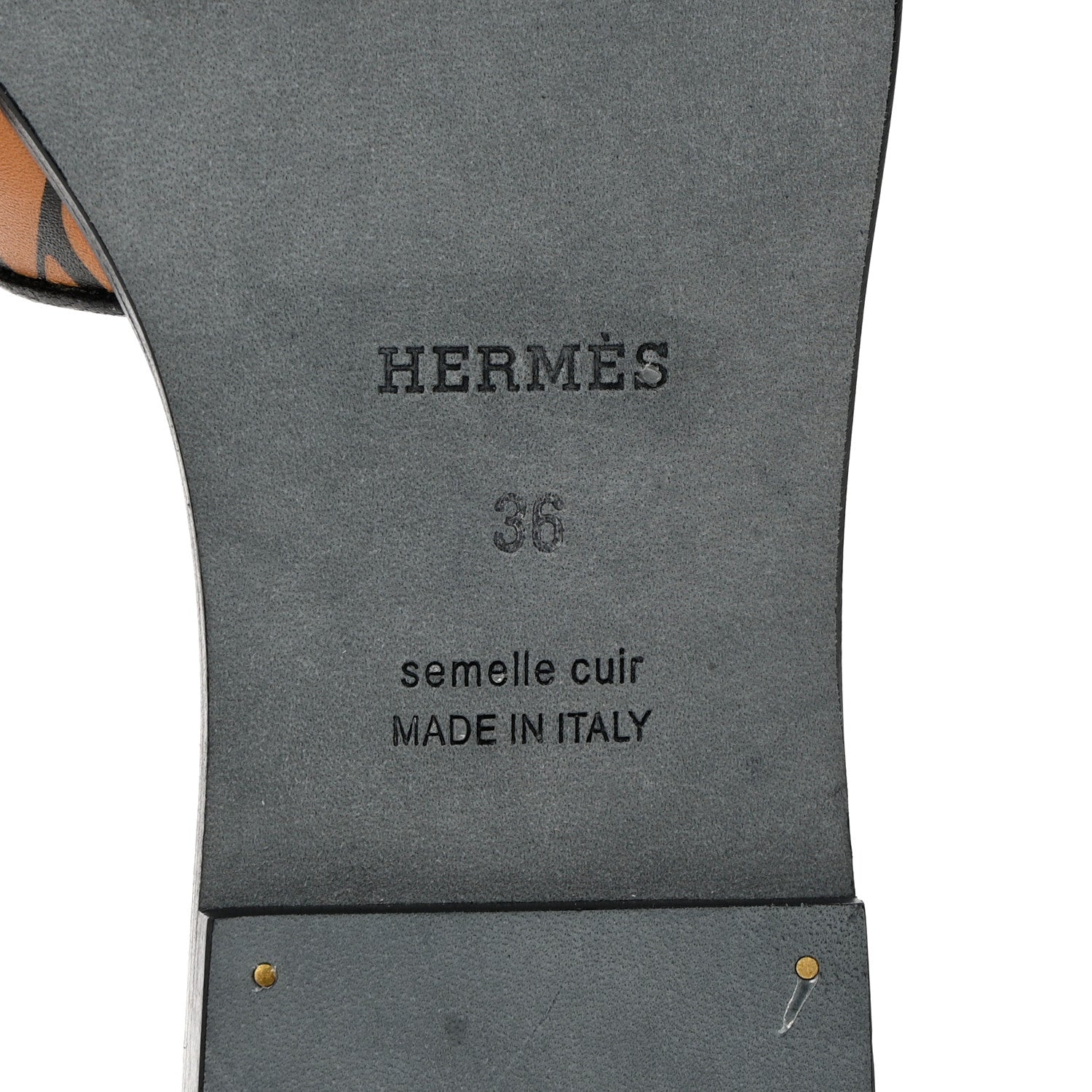 Hermes Calfskin Oran Sandals 36 Black Gold 6 of 10