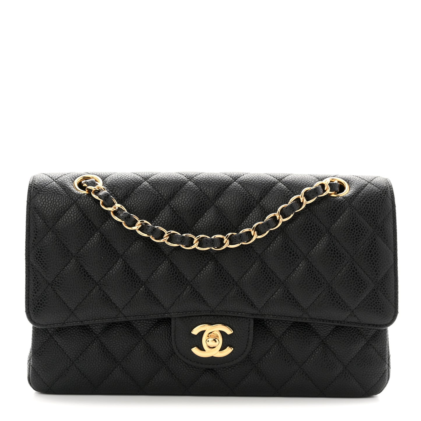Caviar Quilted Medium Double Flap Black