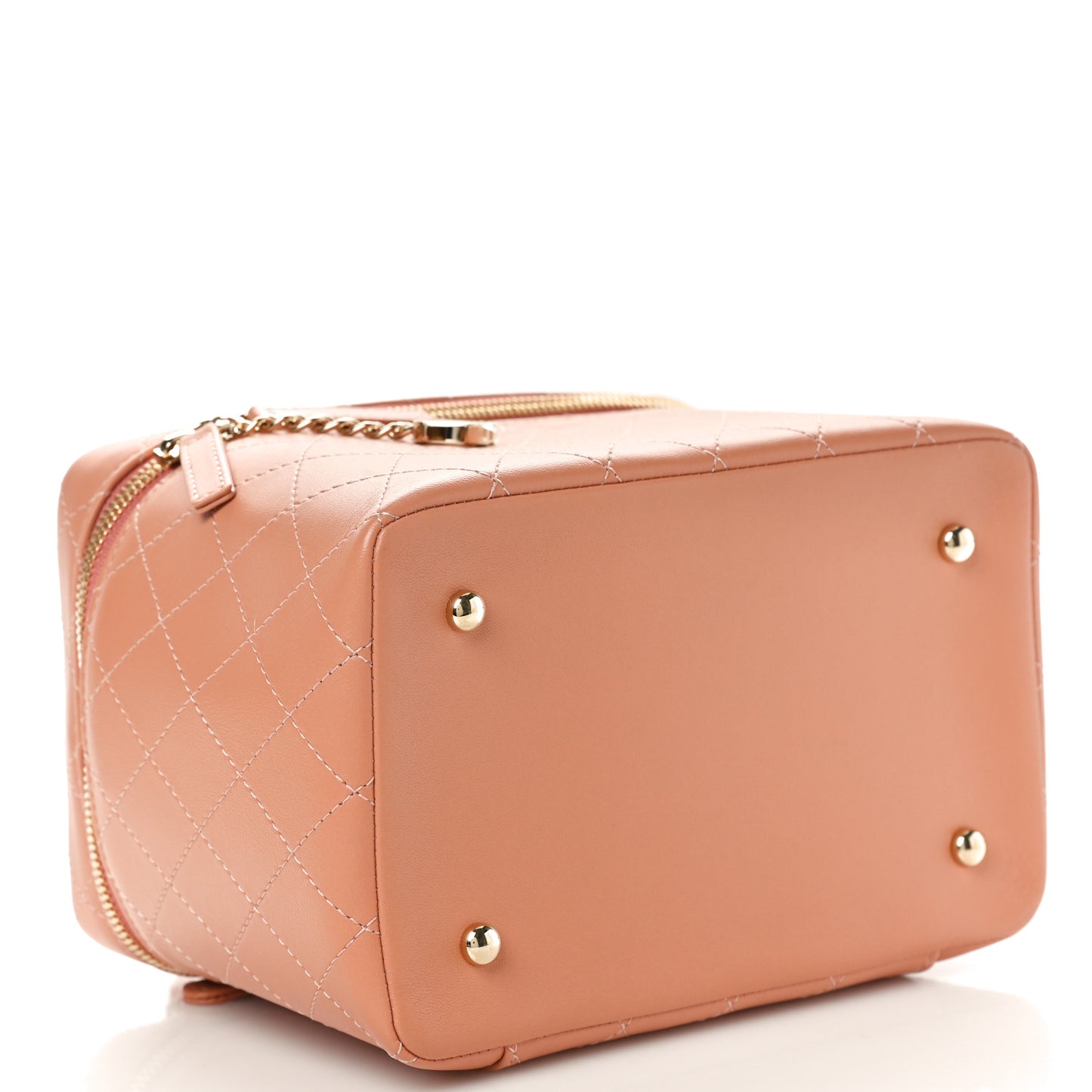 Lambskin Flat Quilted Knock On Wood Large Vanity Case Beige