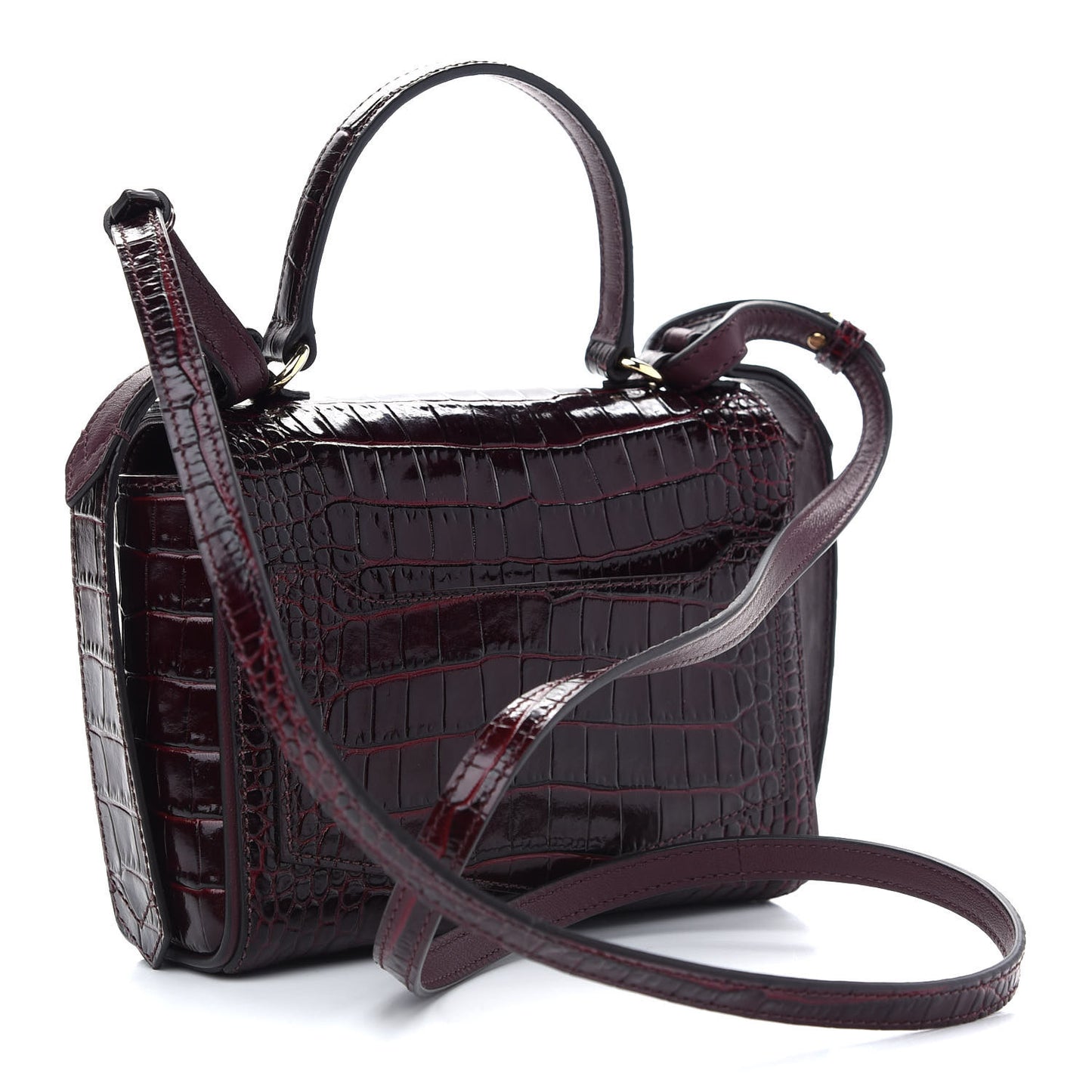 Calfskin Crocodile Embossed Eden Mini Top Handle Burgundy