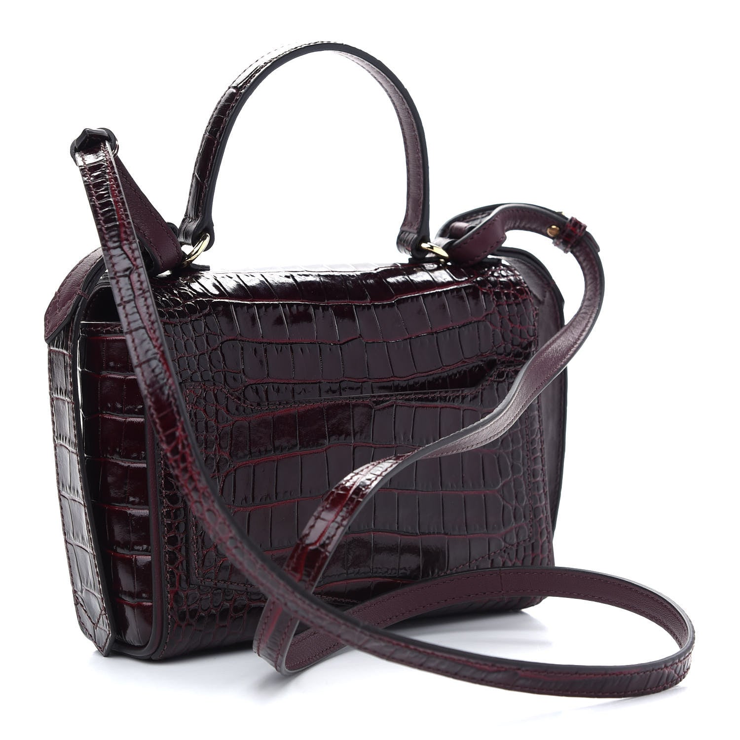 Givenchy Calfskin Crocodile Embossed Eden Mini Top Handle Burgundy 3 of 8