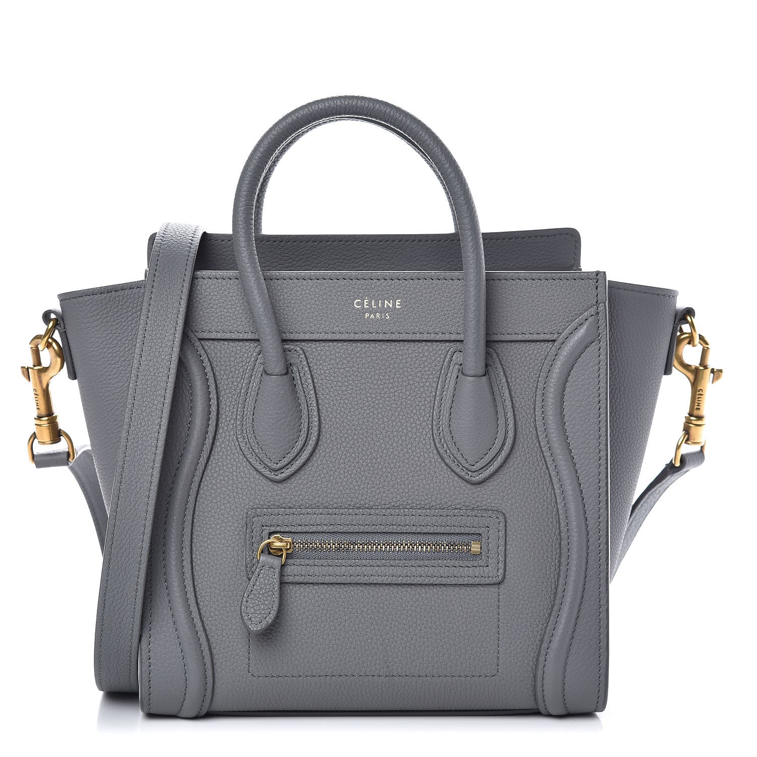 Celine Drummed Calfskin Nano Luggage Kohl 1 of 12