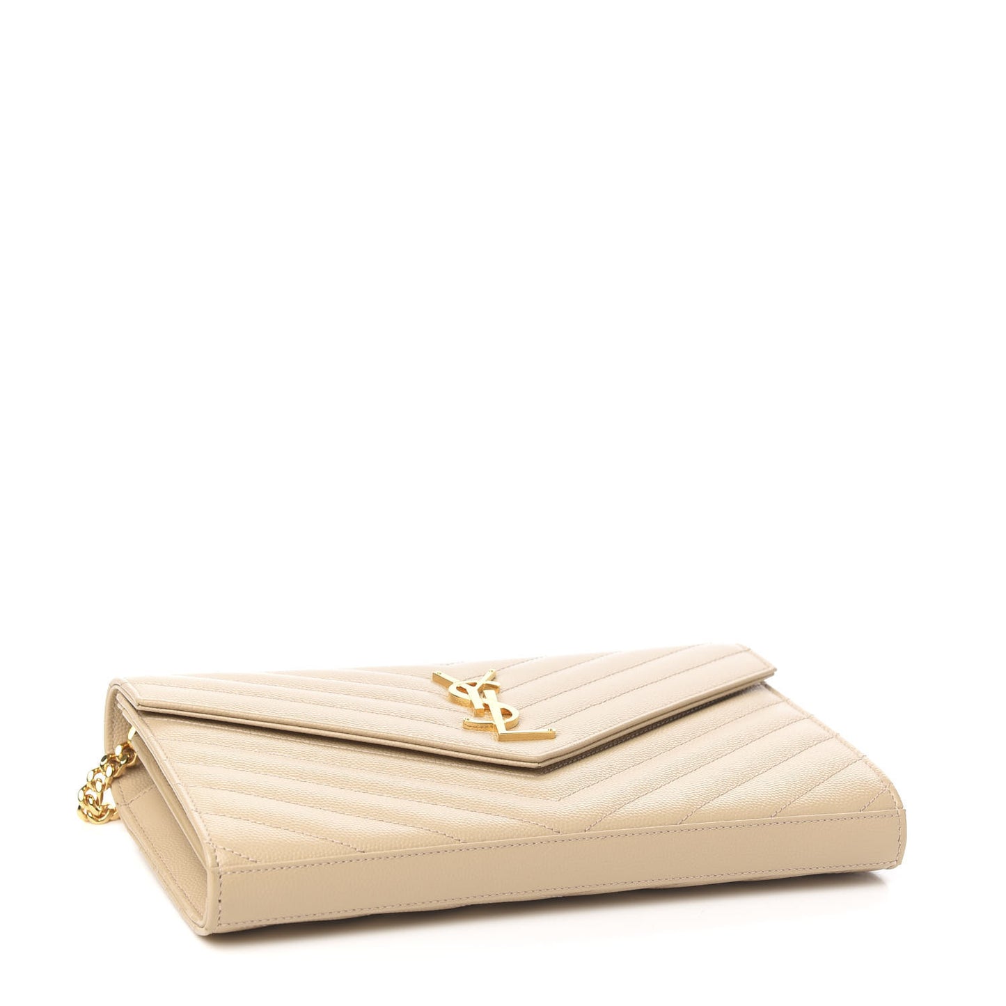 Grain De Poudre Matelasse Chevron Monogram Chain Wallet Nude Powder