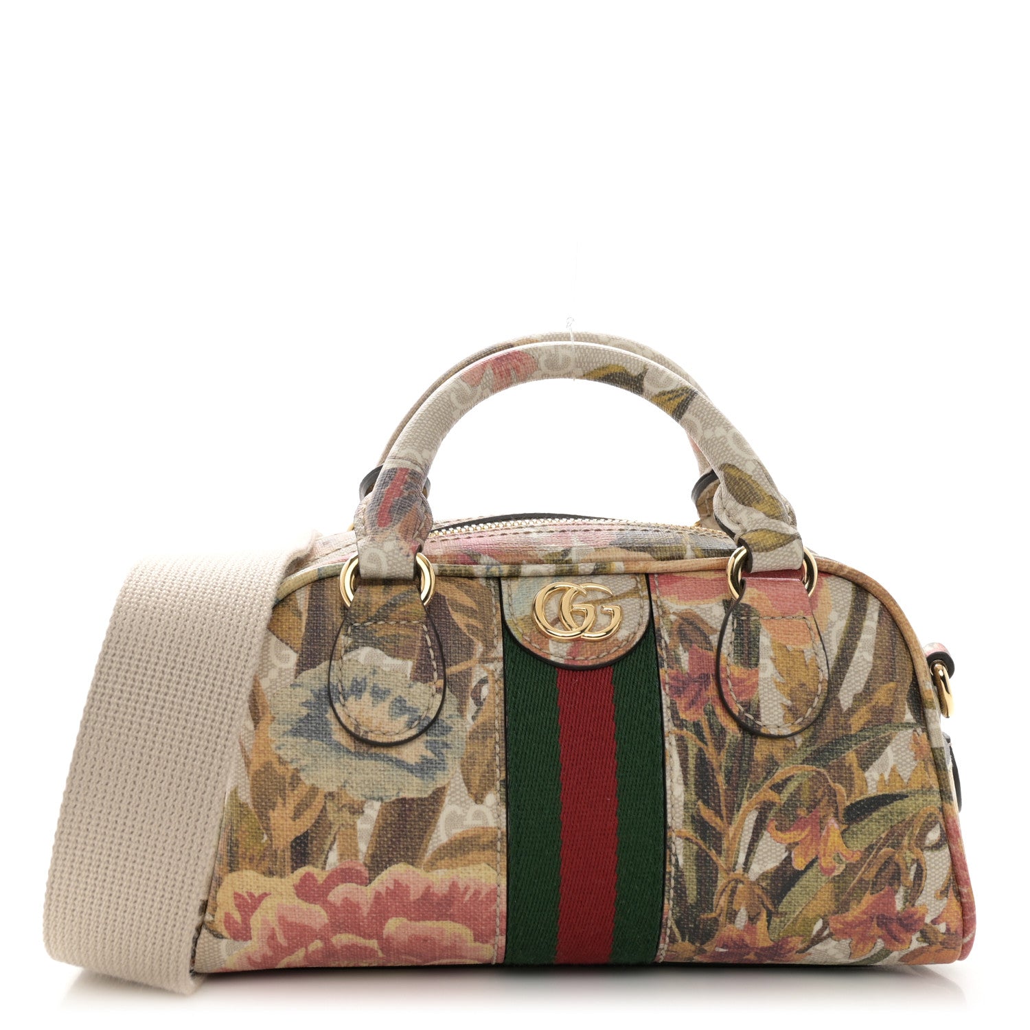 Gucci GG Supreme Monogram Water Flora Web Mini Ophidia Top Handle Bowler Bag Beige White Multicolor 1 of 10