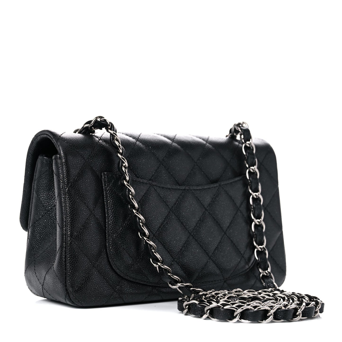 Iridescent Caviar Quilted Mini Rectangular Flap Black