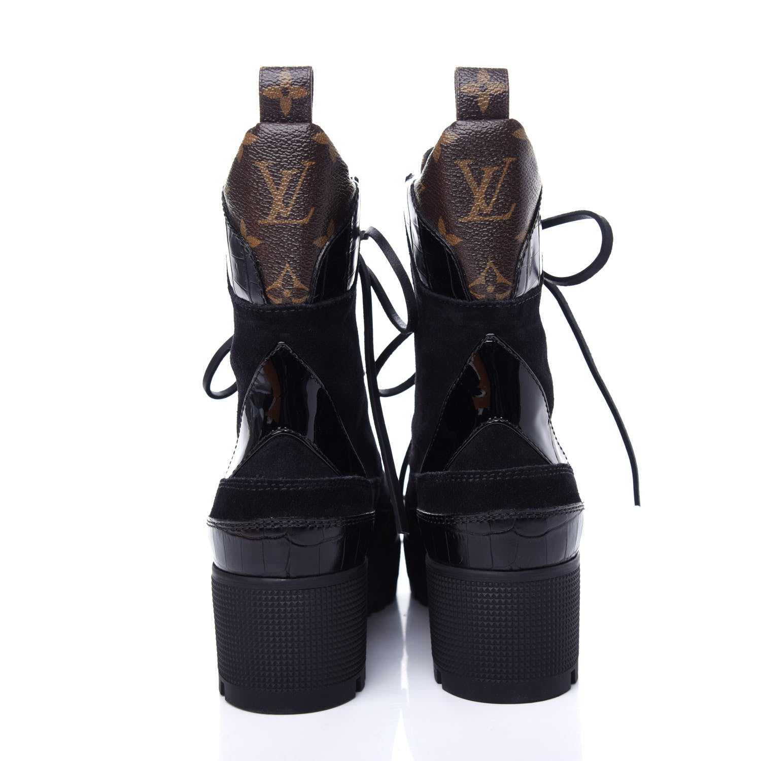 Louis Vuitton Suede Calfskin Monogram Laureate Platform Desert Boots 37.5 Black 7 of 11