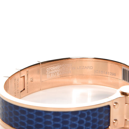 Hermes Lizard Charniere Cuir Narrow Hinged Bracelet S Bleu Saphire 4 of 7