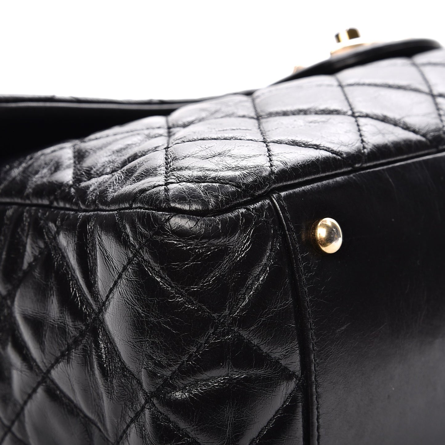 Glazed Calfskin Castle Rock Large Flap Black Burgundy