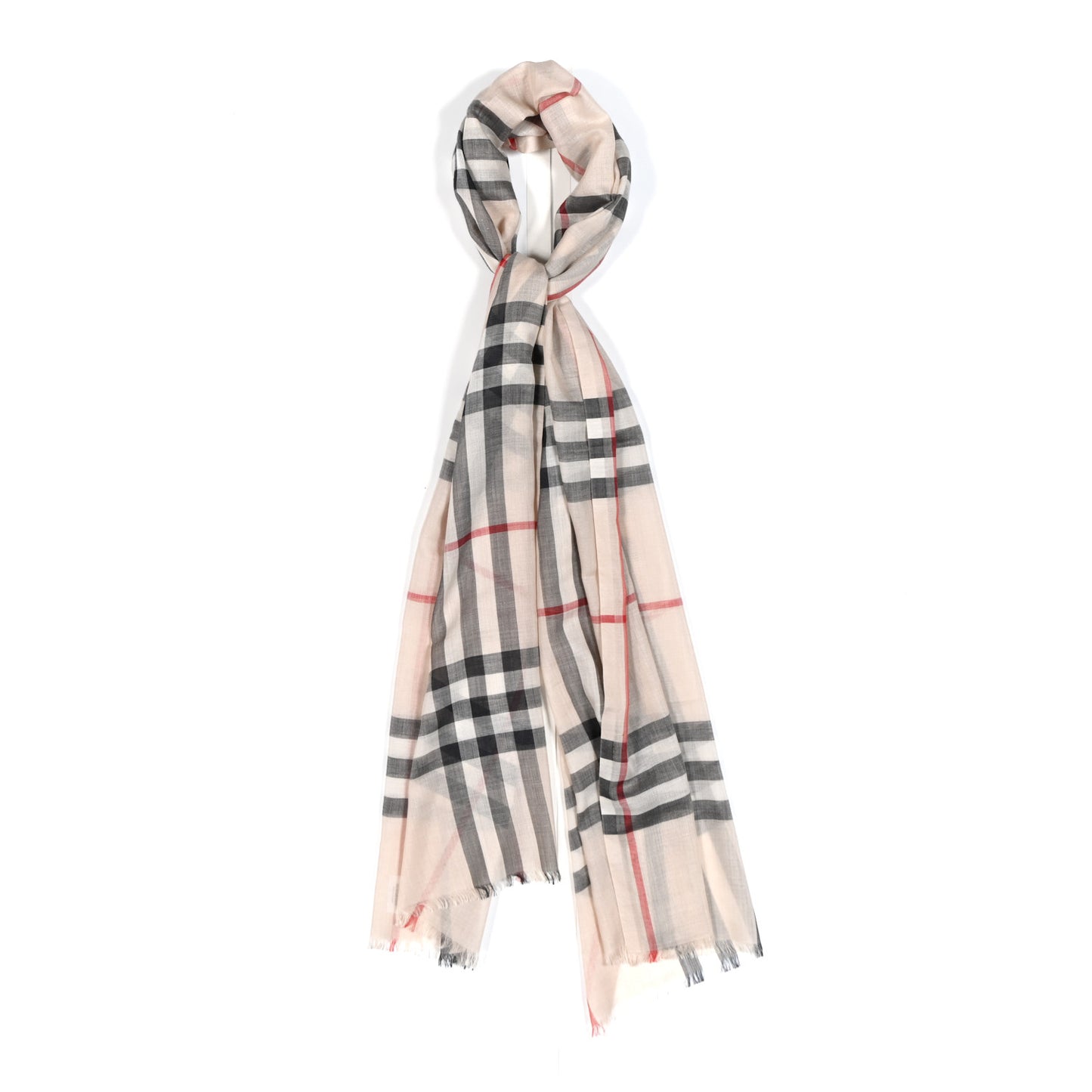 Wool Silk Gauze Giant Check Lightweight Scarf Stone