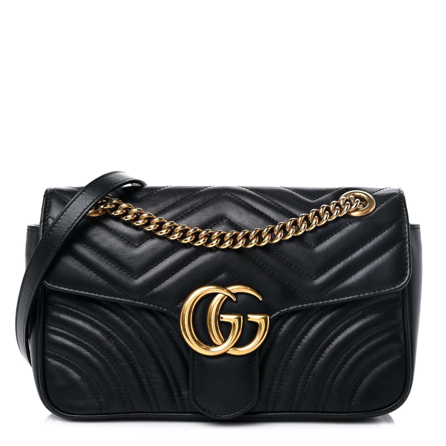 Gucci Calfskin Matelasse Small GG Marmont Shoulder Bag Black 1 of 9