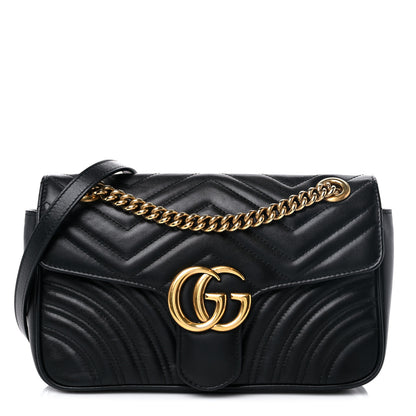 Gucci Calfskin Matelasse Small GG Marmont Shoulder Bag Black 1 of 9