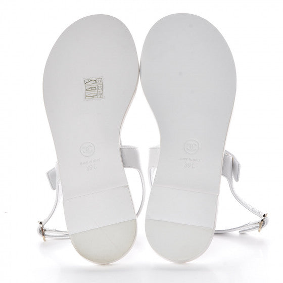 Lambskin CC Thong Sandals 39 White