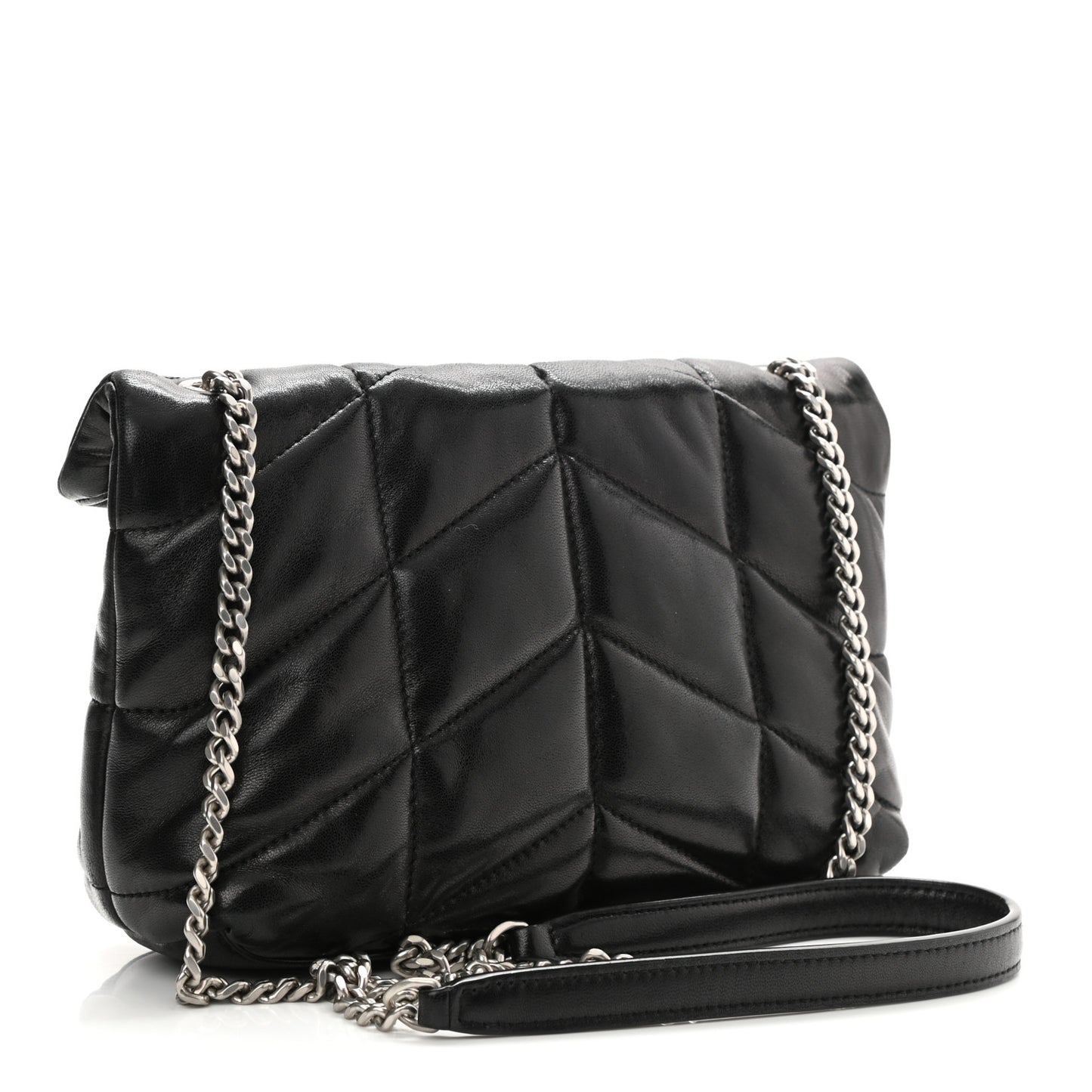 Lambskin Quilted Toy Loulou Puffer Monogram Chain Satchel Black