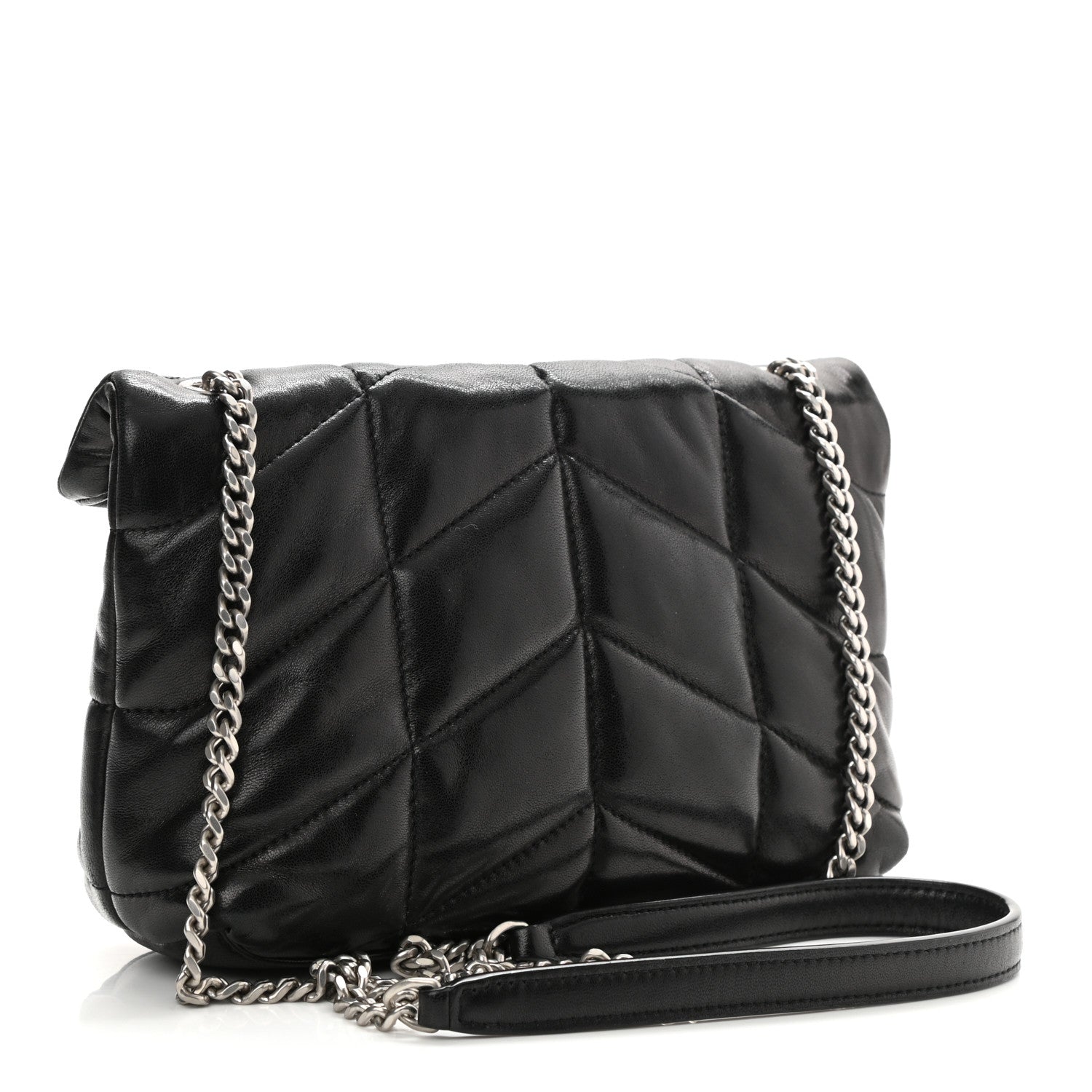 Saint Laurent Lambskin Quilted Toy Loulou Puffer Monogram Chain Satchel Black 3 of 10