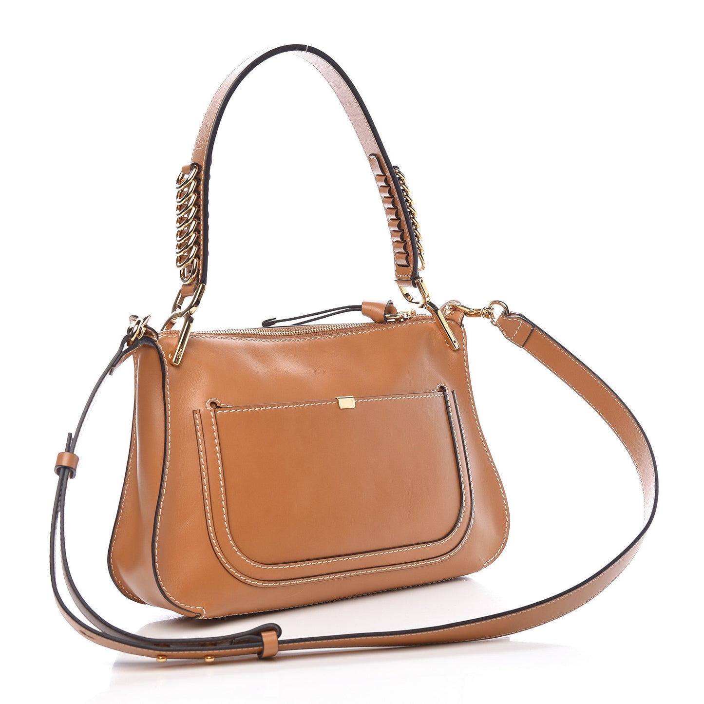 Shiny Calfskin Marcie Saddle Shoulder Bag Autumnal Brown