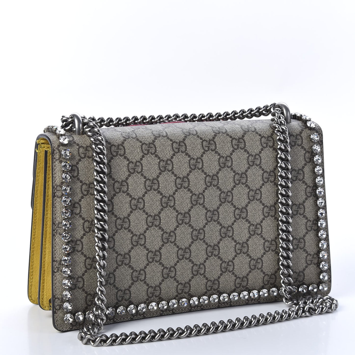GG Supreme Monogram Crystal Bow Embroidered Small Dionysus Shoulder Bag Yellow