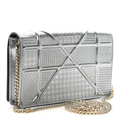 Christian Dior Metallic Patent Micro-Cannage Diorama Wallet on Chain Pouch Silver 3 of 10