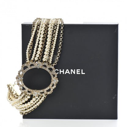 Chanel Pearl Crystal CC Choker Necklace Gold Silver 4 of 4