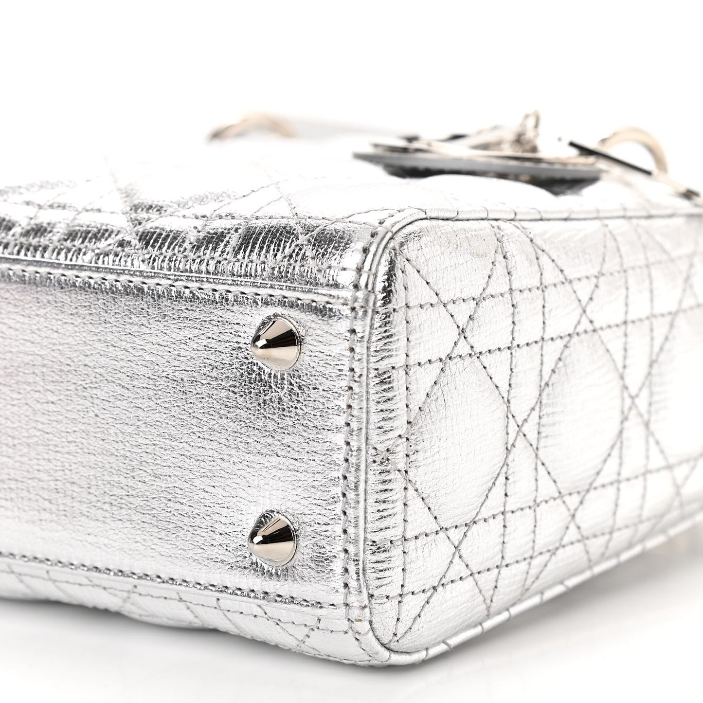 Metallic Grained Calfskin Cannage Small Lucky Badges My Lady Dior Silver