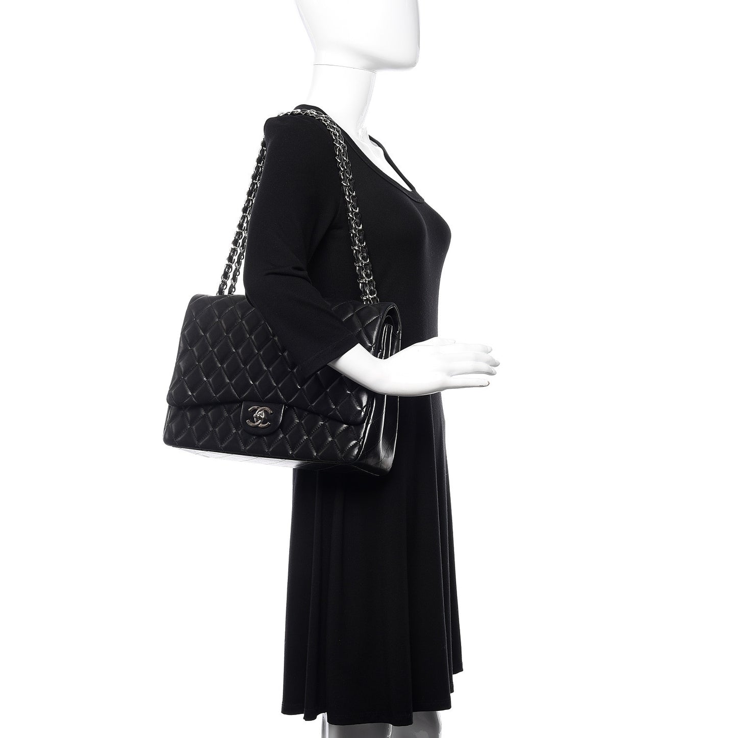 Lambskin Quilted Maxi Double Flap Black