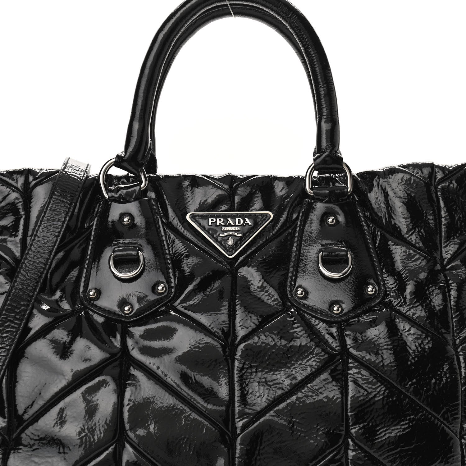 Prada Vernice Chevron Tote Black 7 of 9