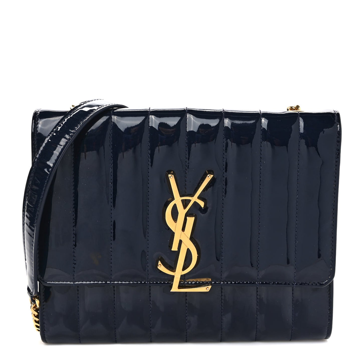 Patent Calfskin Matelasse Monogram Medium Vicky Chain Bag Blue