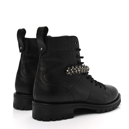 Jimmy Choo Grained Calfskin Crystal Embellished Cruz Combat Boots 38 Black 4 of 6