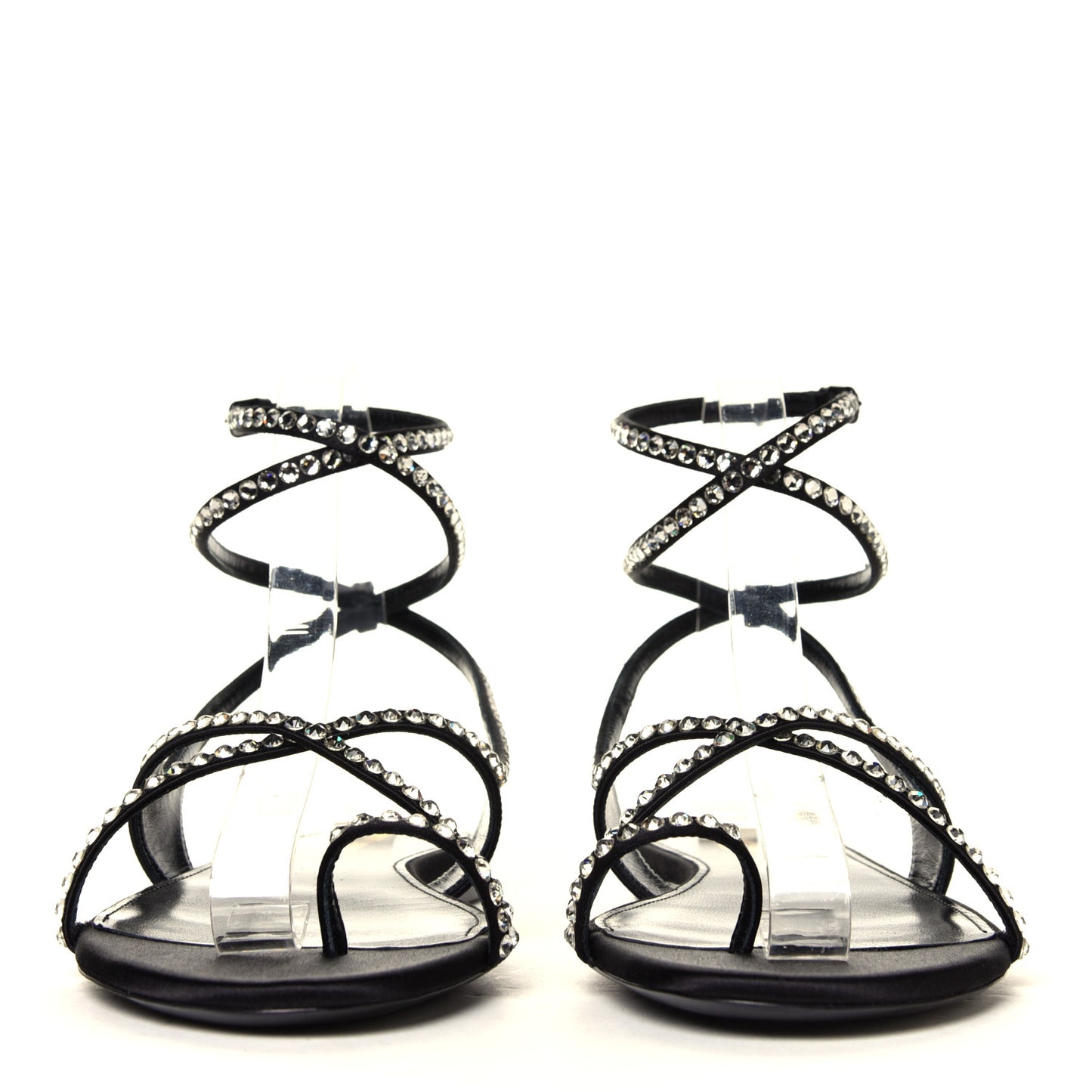 Satin Crystal Gia Ankle Strap Sandals 38.5 Black