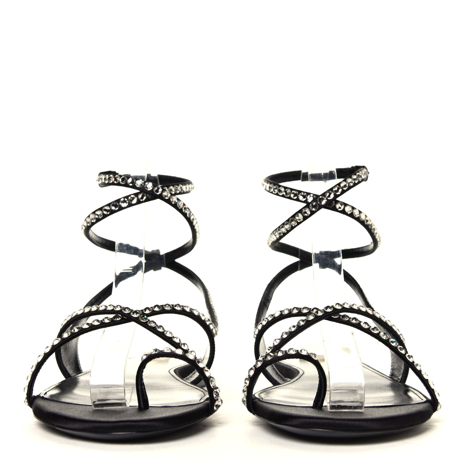 Saint Laurent Satin Crystal Gia Ankle Strap Sandals 38.5 Black 4 of 7