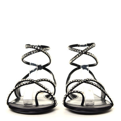 Saint Laurent Satin Crystal Gia Ankle Strap Sandals 38.5 Black 4 of 7