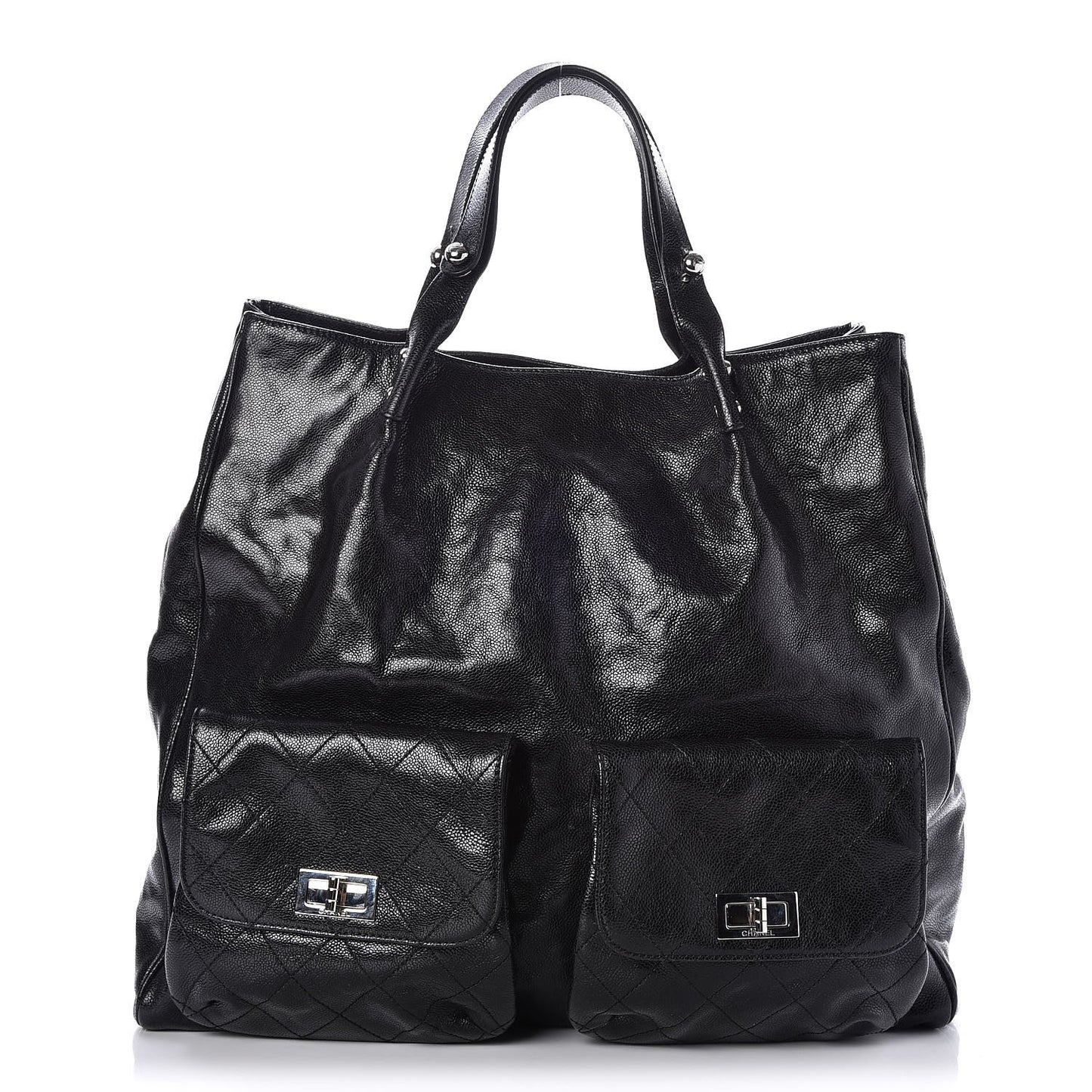 Glazed Caviar Large Pocket In The City Tote Black