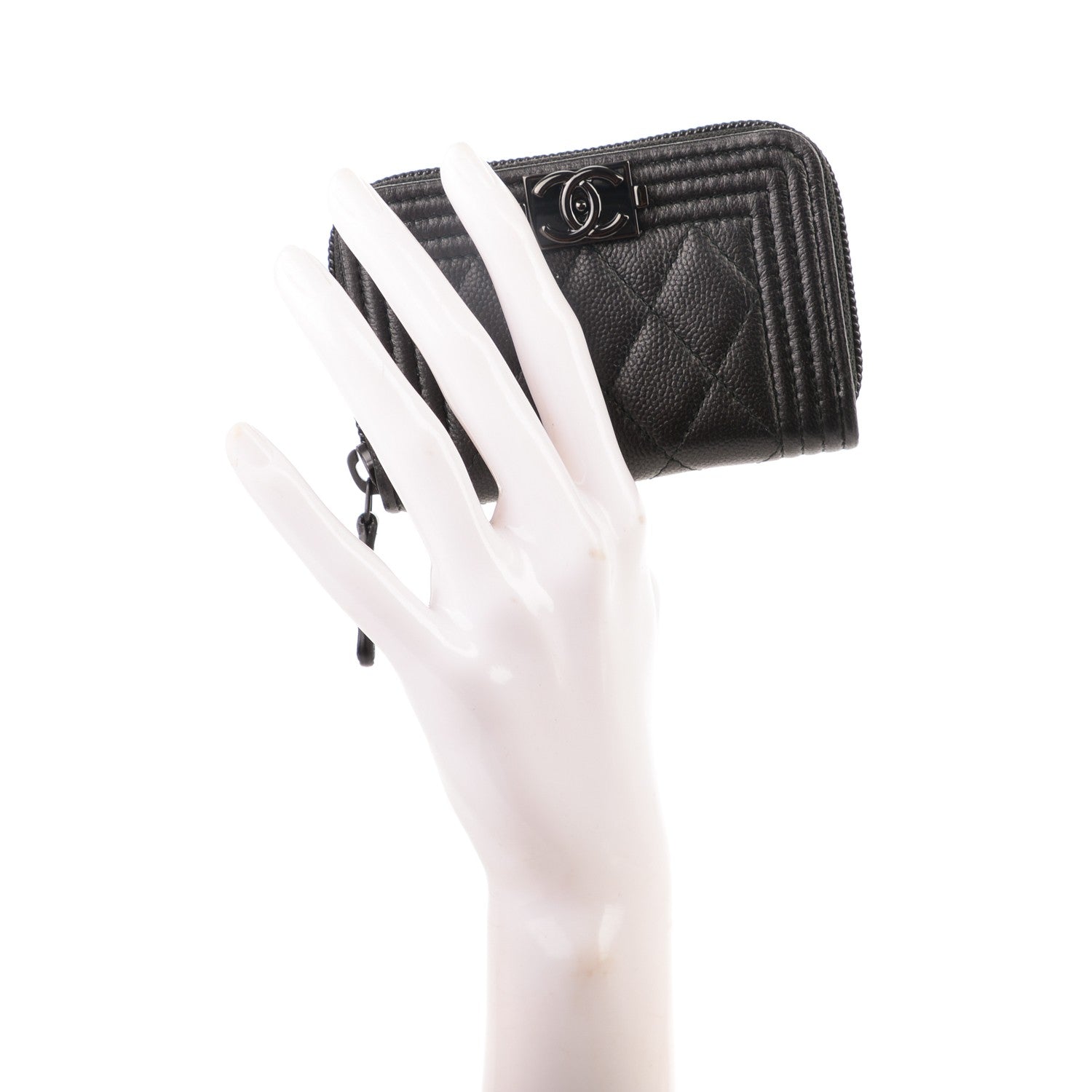 Chanel Caviar Quilted Boy Zip Around Coin Purse Wallet So Black 2 of 7
